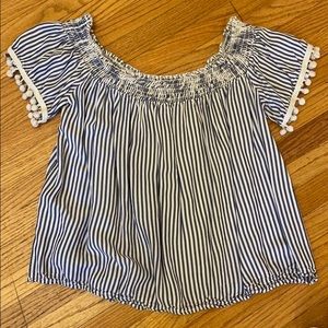 blue and white stripped shirt